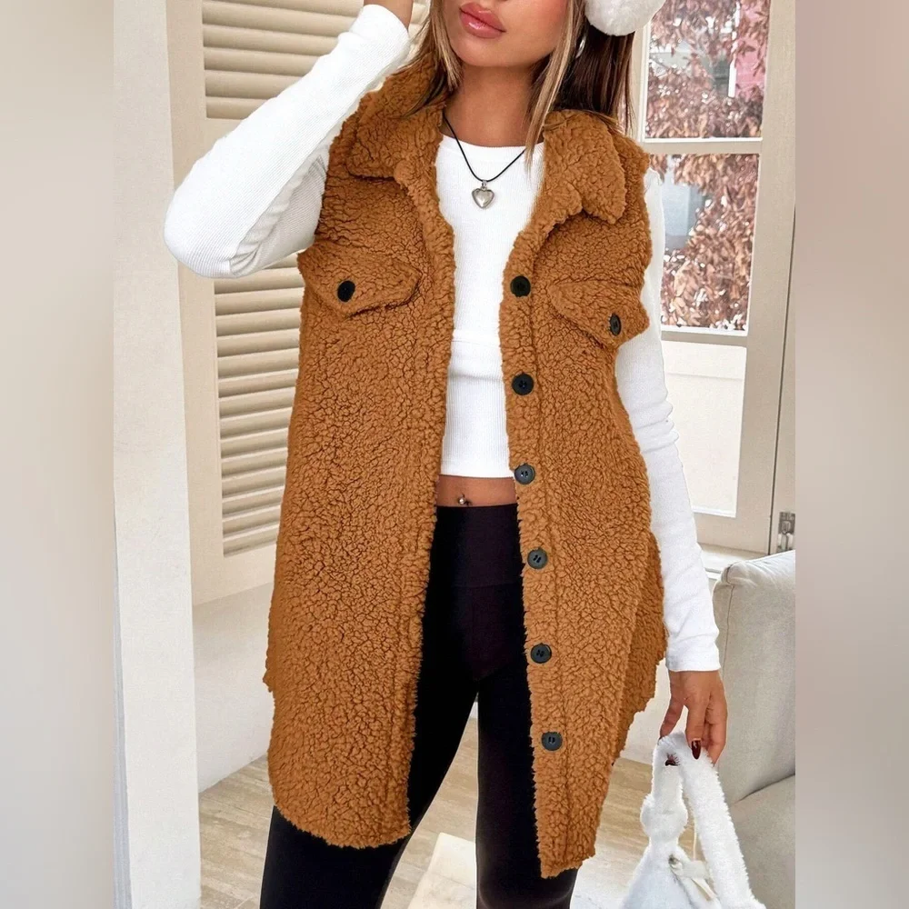 Button-Down Sherpa Fleece Vest Coat - Picture 2 of 15